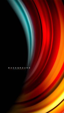 Siyah arkaplanda soyut dalga çizgileri sıvı gökkuşağı stili renk çizgileri