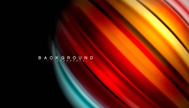 Siyah arkaplanda soyut dalga çizgileri sıvı gökkuşağı stili renk çizgileri