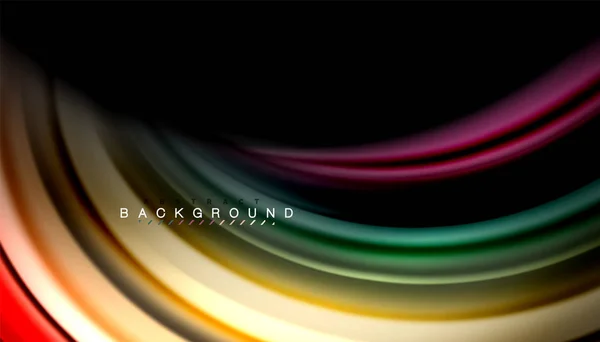 Abstract golf lijnen vloeistof regenboog stijl kleur strepen op zwarte achtergrond — Stockvector