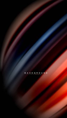 Siyah arkaplanda soyut dalga çizgileri sıvı gökkuşağı stili renk çizgileri