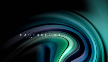 Siyah arkaplanda soyut dalga çizgileri sıvı gökkuşağı stili renk çizgileri