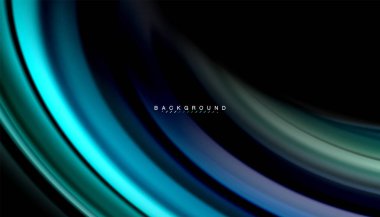 Siyah arkaplanda soyut dalga çizgileri sıvı gökkuşağı stili renk çizgileri