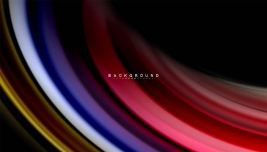 Siyah arkaplanda soyut dalga çizgileri sıvı gökkuşağı stili renk çizgileri