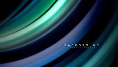 Siyah arkaplanda soyut dalga çizgileri sıvı gökkuşağı stili renk çizgileri