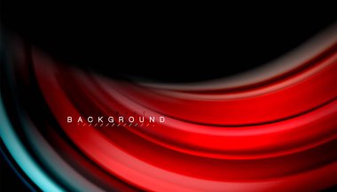 Siyah arkaplanda soyut dalga çizgileri sıvı gökkuşağı stili renk çizgileri