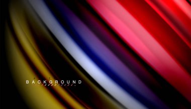 Siyah arkaplanda soyut dalga çizgileri sıvı gökkuşağı stili renk çizgileri