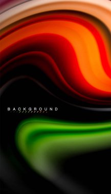 Siyah arkaplanda soyut dalga çizgileri sıvı gökkuşağı stili renk çizgileri