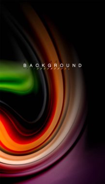 Siyah arkaplanda soyut dalga çizgileri sıvı gökkuşağı stili renk çizgileri