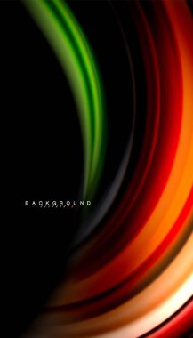 Siyah arkaplanda soyut dalga çizgileri sıvı gökkuşağı stili renk çizgileri