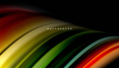 Dalga satırları sıvı gökkuşağı tarzı renk çizgili siyah arka plan üzerine soyut. Sunum, app duvar kağıdı, başlık sayfası veya poster için sanatsal illüstrasyon vektör