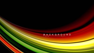 Dalga satırları sıvı gökkuşağı tarzı renk çizgili siyah arka plan üzerine soyut. Sunum, app duvar kağıdı, başlık sayfası veya poster için sanatsal illüstrasyon vektör