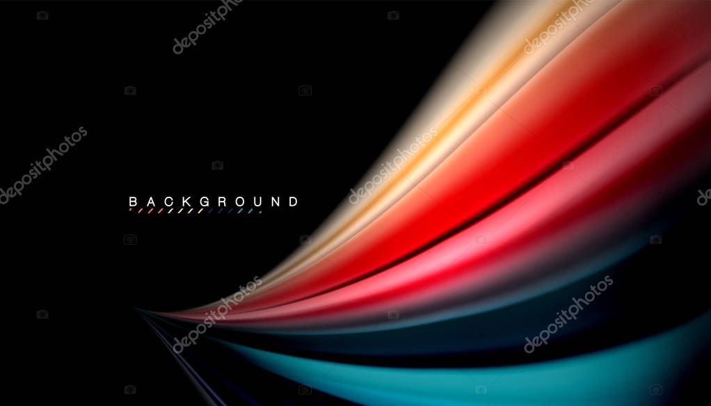 Abstract wave lines fluid rainbow style color stripes on black background. Vector artistic illustration for presentation, app wallpaper, banner or poster