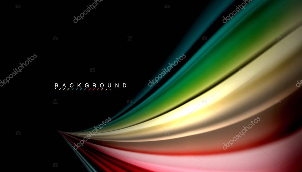 Abstract wave lines fluid rainbow style color stripes on black background. Vector artistic illustration for presentation, app wallpaper, banner or poster