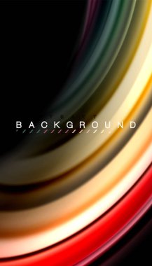 Siyah arkaplanda soyut dalga çizgileri sıvı gökkuşağı stili renk çizgileri