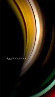 Siyah arkaplanda soyut dalga çizgileri sıvı gökkuşağı stili renk çizgileri