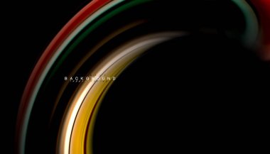 Siyah arkaplanda soyut dalga çizgileri sıvı gökkuşağı stili renk çizgileri