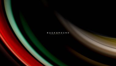 Siyah arkaplanda soyut dalga çizgileri sıvı gökkuşağı stili renk çizgileri