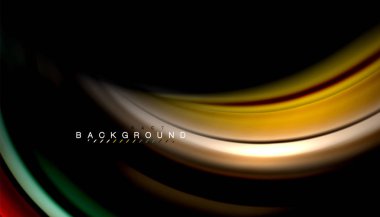 Siyah arkaplanda soyut dalga çizgileri sıvı gökkuşağı stili renk çizgileri