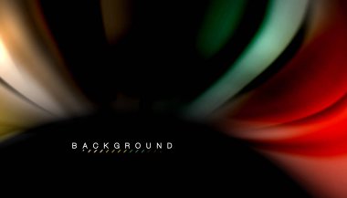 Siyah arkaplanda soyut dalga çizgileri sıvı gökkuşağı stili renk çizgileri