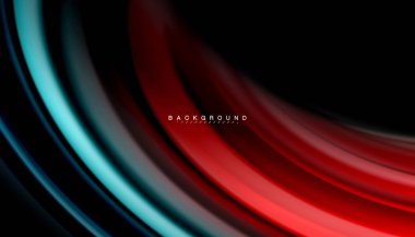 Siyah arkaplanda soyut dalga çizgileri sıvı gökkuşağı stili renk çizgileri