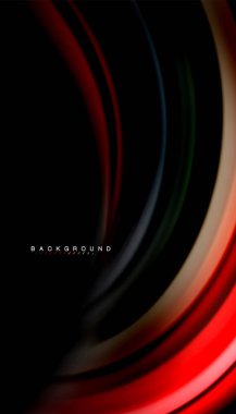 Siyah arkaplanda soyut dalga çizgileri sıvı gökkuşağı stili renk çizgileri