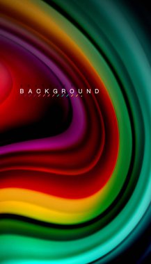 Siyah arkaplanda soyut dalga çizgileri sıvı gökkuşağı stili renk çizgileri