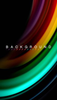 Siyah arkaplanda soyut dalga çizgileri sıvı gökkuşağı stili renk çizgileri