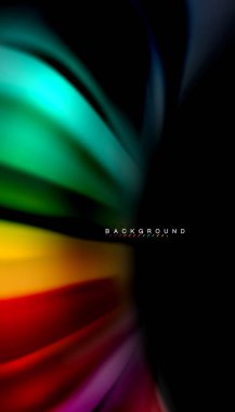 Siyah arkaplanda soyut dalga çizgileri sıvı gökkuşağı stili renk çizgileri