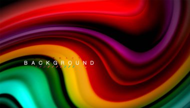 Siyah arkaplanda soyut dalga çizgileri sıvı gökkuşağı stili renk çizgileri