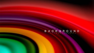 Siyah arkaplanda soyut dalga çizgileri sıvı gökkuşağı stili renk çizgileri