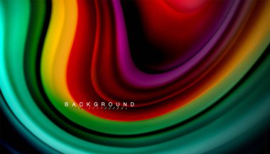 Siyah arkaplanda soyut dalga çizgileri sıvı gökkuşağı stili renk çizgileri