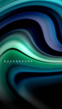 Siyah arkaplanda soyut dalga çizgileri sıvı gökkuşağı stili renk çizgileri