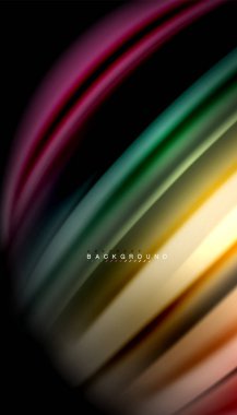 Siyah arkaplanda soyut dalga çizgileri sıvı gökkuşağı stili renk çizgileri