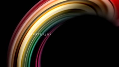 Siyah arkaplanda soyut dalga çizgileri sıvı gökkuşağı stili renk çizgileri