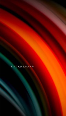 Siyah arkaplanda soyut dalga çizgileri sıvı gökkuşağı stili renk çizgileri