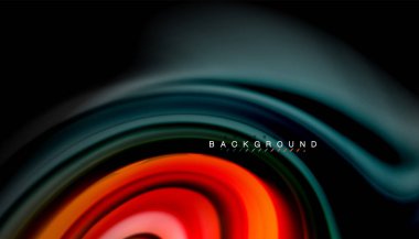 Siyah arkaplanda soyut dalga çizgileri sıvı gökkuşağı stili renk çizgileri