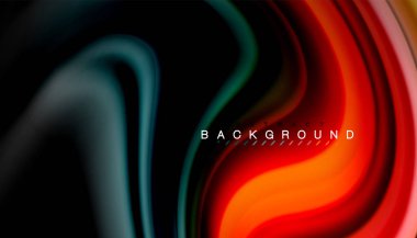 Siyah arkaplanda soyut dalga çizgileri sıvı gökkuşağı stili renk çizgileri