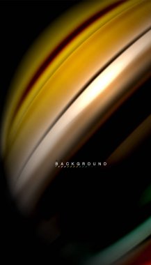 Siyah arkaplanda soyut dalga çizgileri sıvı gökkuşağı stili renk çizgileri