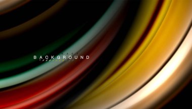 Siyah arkaplanda soyut dalga çizgileri sıvı gökkuşağı stili renk çizgileri