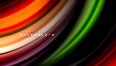 Siyah arkaplanda soyut dalga çizgileri sıvı gökkuşağı stili renk çizgileri