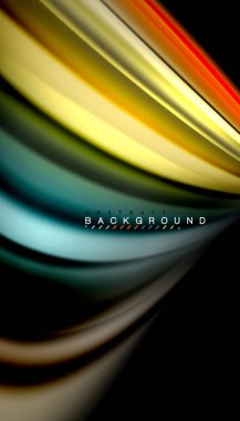 Dalga satırları sıvı gökkuşağı tarzı renk çizgili siyah arka plan üzerine soyut. Sunum, app duvar kağıdı, başlık sayfası veya poster için sanatsal illüstrasyon vektör