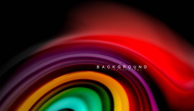 Siyah arkaplanda soyut dalga çizgileri sıvı gökkuşağı stili renk çizgileri