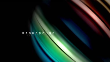 Siyah arkaplanda soyut dalga çizgileri sıvı gökkuşağı stili renk çizgileri