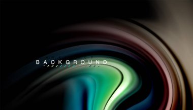 Siyah arkaplanda soyut dalga çizgileri sıvı gökkuşağı stili renk çizgileri