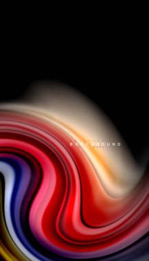 Siyah arkaplanda soyut dalga çizgileri sıvı gökkuşağı stili renk çizgileri