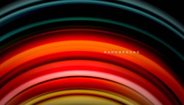 Siyah arkaplanda soyut dalga çizgileri sıvı gökkuşağı stili renk çizgileri