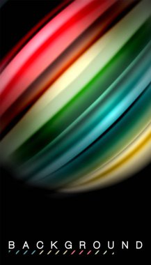 Siyah arkaplanda soyut dalga çizgileri sıvı gökkuşağı stili renk çizgileri