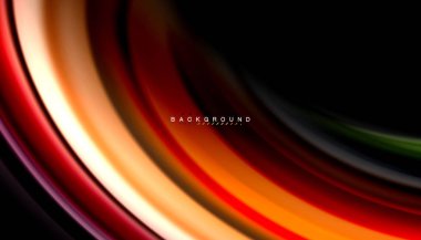 Siyah arkaplanda soyut dalga çizgileri sıvı gökkuşağı stili renk çizgileri