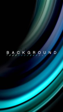 Siyah arkaplanda soyut dalga çizgileri sıvı gökkuşağı stili renk çizgileri