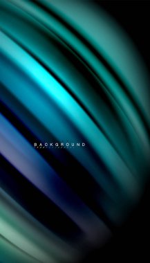 Siyah arkaplanda soyut dalga çizgileri sıvı gökkuşağı stili renk çizgileri